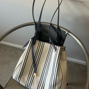 Tory Burch cream and navy striped bag